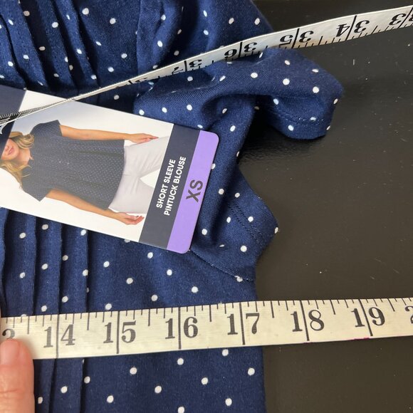 Lands’ End Navy Blue White Polka Dot Pintuck Blouse Classic Casual Preppy XS NWT - Picture 8 of 8